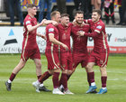 Galway United v Longford Town FC SSE Airtricity League First Division game at Eamonn Max Hemmings (second from right) celebrates after scoring Galway United’s second goal
