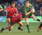 Connacht v Emirates Lions BKT United Rugby Championship game at Dexcom Stadium.<br />
Connacht's Joe Joyce tackled by JP Smith ... and Jordan Hendrikse