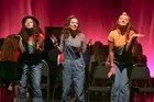 Aoibhe Murray, Ruth O'Kelly and Sarah Byrnes taking part in the Salerno Secondary School musical 'Back to the 80s' at the Town Hall Theatre.
