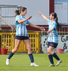 Salthill Devon v Corrib Celtic Galway League Women's Cup final at Eamonn Deacy Park.<br />
Salthill Devon’s Anna Fahy (left) celebrates after scoring a goal  …. and Alannah McNeil
