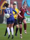Galway United v Bohemians SSE Airtricity Women's Premier Division 2024 game at Eamonn Deacy Park.<br />
Lynsey McKey, Galway United and Katie Lovely, Bohemians