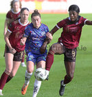 Galway United v Bohemians SSE Airtricity Women's Premier Division 2024 game at Eamonn Deacy Park.<br />
Rolake Olusola and Kate Thompson, Galway United and Sarah McKevitt, Bohemians
