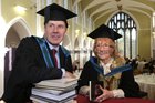 Charlie Byrne, founder and owner of Charlie Byrne’s Bookshop at the Cornstore in Middle Street, and playwright, poet and painter, Patricia Burke Brogan, both of whom were conferred with the Honorary degrees of Masters of Arts at NUI Galway this week.