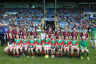 The Galway and Mayo girls teams who played before the Galway v Mayo Connacht Senior Football Championship quarter-final at MacHale Park, Castlebar. <br />
Back, Galway from left:<br />
Front, Mayo from left:<br />
