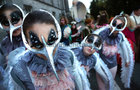 Dancers at the start of the Macnas Halloween Parade, ‘Port Na bPúcaí’ (Song of the Spirits), at NUI Galway on Sunday evening.