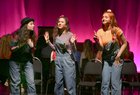 Aoibhe Murray, Ruth O'Kelly and Sarah Byrnes taking part in the Salerno Secondary School musical 'Back to the 80s' at the Town Hall Theatre.