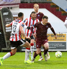 Galway United v Derry City SSE Airtricity League Premier Division game at, Eamonn Deacy Park.<br />
Robert Burns, Galway United and Robert Benson and Dominic Thomas, Derry City