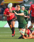 Connacht v Emirates Lions BKT United Rugby Championship game at Dexcom Stadium.<br />
Connacht's Joe Joyce tackled by JP Smith, Hendrikse Emirates Lions