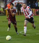Galway United v Derry City SSE Airtricity League Premier Division game at, Eamonn Deacy Park.<br />
Moses Dyer, Galway United and Carl Winchester, Derry City