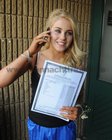 Phoning home... Aoibhinn Cunningham, Derrybrien, after collecting her Leaving Cert results from Gort Community College. 