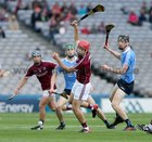 Galway v Dublin 2018 All-Ireland Minor Hurling Championship semi-final at Croke Park.<br />
Galway's Sean Neary and Jason O'Donoghue and Dublin's Ciaran Foley and Donal Leavy