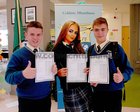 <br />
Eric Onofrei, Shannon Conroy and Ian Mc Donagh,  after they received their  junior Cert Exam Results at Colaiste Mhuirlinne Doughiska. 