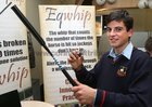 Matthew Cullen, a student of St. Muredach's College, Ballina with his horse whip counter system at the Regional Finals for “Junior Dragons Den” at The Bank of Ireland, Eyre Square. 14 Regional Finalists took part at the event from which 7 were chosen to compete at the National Finals. The winners of the National Finals will go in front of the Dragons and can win investment for their businesses. The Junior Dragons Den will air on RTE in early 2013.