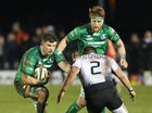 Connacht v Zebre Guinness PRO14 game at the Sportsground.<br />
Connacht's Eoghan Masterson and Sean O'Brien and Zebre's Oliviero Fabiani