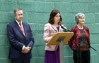 Eamon Ó Cuiv, Hildegarde Naughton and Catherine Connolly who spoke to those in attendance and thanked staff at the close of the election count in Galway Lawn Tennis Club.