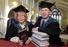 Charlie Byrne, founder and owner of Charlie Byrne’s Bookshop at the Cornstore in Middle Street, and playwright, poet and painter, Patricia Burke Brogan, both of whom were conferred with the Honorary degree of Masters of Arts at NUI Galway this week.