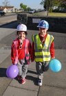 <br />
Saoirse and Aaron Stewart, walking to Mervue school; as part of the National Walk to school week. 