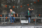 Brendan Browne and Maureen Browne of Galway Irish traditional group BackWest performing at Eyre Square before the start of the St Patrick's Day Parade.