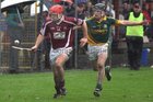 Clarinbridge's, Alan Kerins,<br />
 and<br />
 Craughwell's, Ian Daniels,<br />
during the Senior Hurling Championship semi-final<br />
at Kenny Park Athenry.