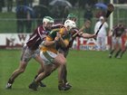 Clarinbridge's, Michael Donoghue and David Forde,<br />
 and<br />
 Craughwell's, Keelan Greene,<br />
during the Senior Hurling Championship semi-final<br />
at Kenny Park Athenry.
