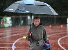 Walking the GOAL Mile during the heavy rainfall at the NUI Galway Dangan running track on Christmas Day. 