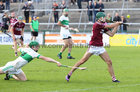 Castlegar v Clarenbridge Senior Hurling Championship at Kenny Park, Athenry.<br />
Aaron Niland scores a goal for Clarenbridge ..... <br />
<br />
and Gearoid King, Castlegar