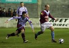 Mervue United v S D Galway Airtricity League First Division game at Terryland Park.<br />
Michael Tierney, S D Galway and Mervue United's Noel Varley