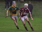 Clarinbridge's, Paul Coen,<br />
 and<br />
 Craughwell's, Shane Dolan,<br />
during the Senior Hurling Championship semi-final<br />
at Kenny Park Athenry.
