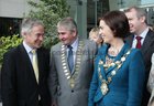 The Minister for Jobs, Enterprise and Innovation Richard Bruton, with Cllr Michael Maher, Mayor of County Galway, and Cllr Hildegarde Naughton, Mayor of Galway City, at the Clayton Hotel last Friday during the new jobs announcement by Global healthcare company Alere.
