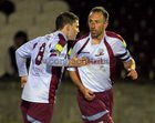 Mervue United v S D Galway Airtricity League First Division game at Terryland Park.<br />
Mervue United's Damien O'Rourke (right) celebrates after scoring goal with Noel Varley