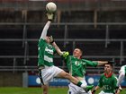 Oughterard's, Martin Coady,<br />
 and<br />
 Kilconly's, Damien Concannon,<br />
 during the County Intermediate Football Championship Final  at Pearse Stadium.