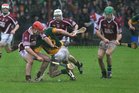 Clarinbridge's, Alan Kerins, Paul Coen and Stephen Forde,<br />
 and<br />
 Craughwell's, Ian Daniels,<br />
during the Senior Hurling Championship semi-final<br />
at Kenny Park Athenry.