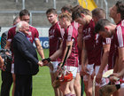 Galway v Kilkenny Leinster Senior Hurling Championship final replay at Semple Stadium, Thurles.<br />
President Michael D Higgins is introduced to the Galway team by David Burke, captain, before the start of the game.