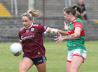 Galway v Mayo TG4 Connacht LGFA Senior Football final at Tuam Stadium.<br />
Galway’ Andrea Trill and Mayo’s Sinead Walsh