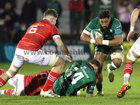 Connacht v Munster United Rugby Championship game at the Sortsground.<br />
Connacht’s Bundee Aki and John Porch and Munster’s Craig Casey and Jack O’Donoghue (6)