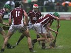 Clarinbridge's, Mark Kerins, Barry Daly and Shane Burke,<br />
 and<br />
 Craughwell's, John Ryan,<br />
during the Senior Hurling Championship semi-final<br />
at Kenny Park Athenry.