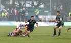 Connacht v Leicester Tigers Heineken Champions Cup Round 3 game at the Sportsground.<br />
Connacht’s Jarrad Butler and Tiernan O’Halloran … tackled by Ollie Chessum, Leicester Tigers 