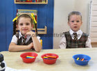 Fionnuala and Anna during their first day at school in Junior Infants at Scoil Fhursa this week.