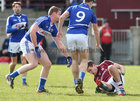 Laois v Galway Allianz Football League Division 2, round 3 game at Tuam Stadium.<br />
Fiontan O Curraoin, Galway, and Donal Kingston (left) and John O'Loughlin, Laois.