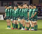 Connacht v Cardiff Blues Guinness PRO14 game at the Sportsground.<br />
The Connacht team during a minutes silence by both teams in memory of former Munster CEO Garrett Fitzgerald before the start of the game