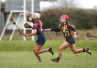 Presentation College, Athenry, v Loreto Secondary School, Kilkenny, Tesco All-Ireland Post Primary Junior A Camogie Final in Banagher.<br />
Olwen Rabbitte scoring a goal for Presentation College, Athenry soon after the start of the game. <br />
Behind - Hannah Larkin, Loreto Secondary School, Kilkenny