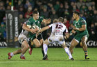 Connacht v Ulster Guinness PRO14 game at the Sportsground.<br />
Connacht's Tom Farrell and Bundee Aki and Ulster's Rob Herring and Darren Cave (12)
