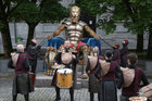 Gilgamesh and drummers performing before Macnas presented Gilgamesh, a 22-minute short film at the Town Hall Theatre last Sunday. 
