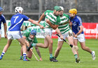 Killimordaly v Ardrahan Senior B-Group 2 hurling game in Kenny Park, Athenry.<br />
Killimordaly’s Brian Concannon, David Earls and Eanna Ryan, and Ardrahan’s Gerard Forde and Stephen Whelan