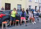 Stephanie Carr, Niamh Kelly and Olwyn Joyce during the entertainment at St Brigits Terrace, Prospect Hill, during Covid-19