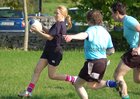 Action from week 2 of Tag Rugby at Galway Corinthians<br />
<br />
Ruth Devanny of Fidelity Flyers in their match against The Scrummie Dummies