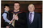 Michael Heavey of Ballinamore Bridge, Ballinasloe with his grandson Daniel and Son Ivor who recently graduated from the GMIT with the Degree of Master of Engineering.<br />
<br />
Image supplied by Ivor Heavey