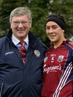 Galway Senior Camogie Training, <br />
Pat McDonagh, (Supermacs, Team Sponsors) and Jessica Gill, (Senior Player who works as receptionist at Supermacs Headquarters).<br />
 <br />

