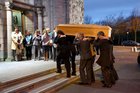 The remains of of former Bishop of Galway,  Most Rev Eamonn Casey, are carried into Galway Cathedral.