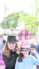 Karen Collins and Aoibhinn Fox, both from Carnmore, at Mad Hatters Day at the Galway Races.
